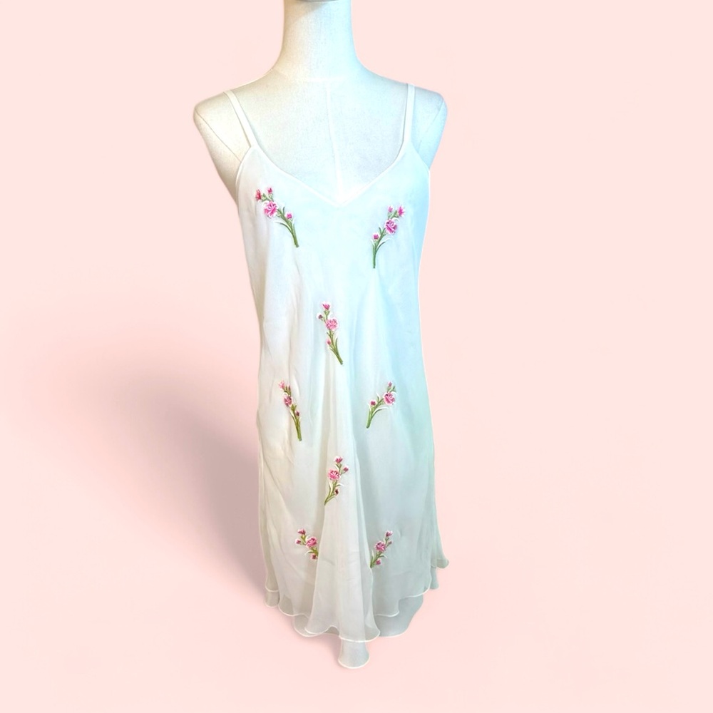 Victoria Secret Gold Label VTGE SZ 8 white sheer floral overlay slip mini dress‎